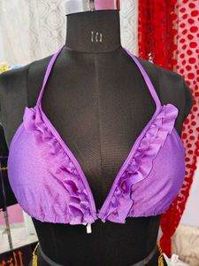 Purple Bikini Top with Ruffles