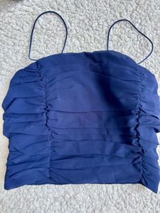 Navy Blue Ruched Crop Top