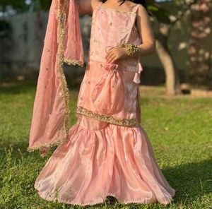 Girls Pink Embroidered Sharara Set with Dupatta