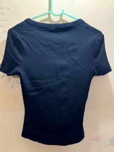 Ribbed Black Henley Top