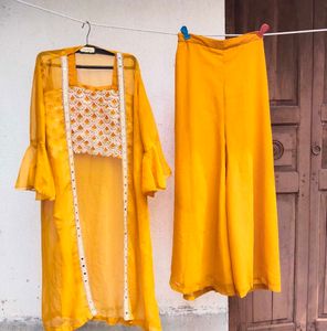 Vibrant Yellow Embroidered 3 piece set