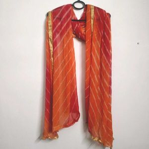 Vibrant Orange &amp; Red Striped Dupatta