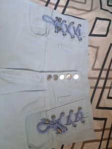 High Waisted Lace-Up Ice Blue Jeans