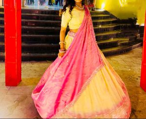 Cream &amp; purple Lehenga choli set