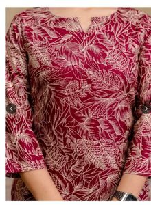 Maroon Leaf Print Kurta