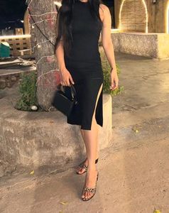 Elegant Black Ribbed Midi Dress