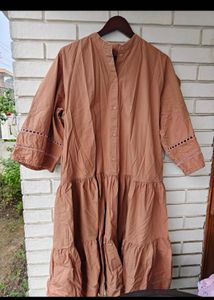 Brown Tiered Maxi Dress with Lace Detail
