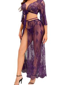 purple Sheer Lace up lingerie