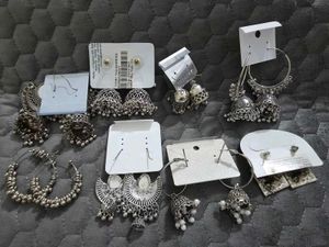 set of 8 Assorted Oxidized Silver Jhumka Earrings