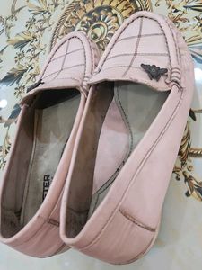 38 Number Pink Loafers with Butterfly Accent
