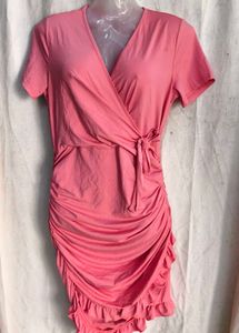3929. Chic Pink Ruched Wrap Dress