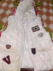 Vintage White Puffer Vest with Patches