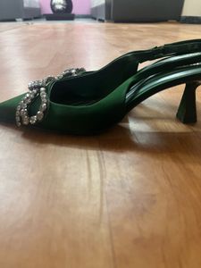 Zara Green Jewel Bow Heels