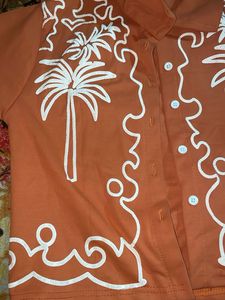 Orange Tropical Print Button-Up Shirt
