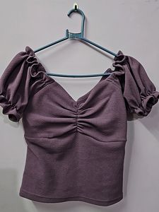 Lavender Textured Off-shoulder Ruched Crop Top