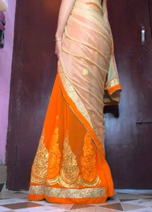Elegant Saree with Gold Border 🧡 🪙
