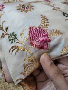 Cream Banarsi Silk Saree Party Wear