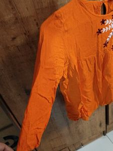 Orange Embroidered Top