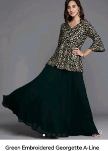 Libas Green Embroidered Peplum Top with Skirt