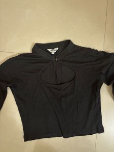 Stylish Black Cutout Long Sleeve Top