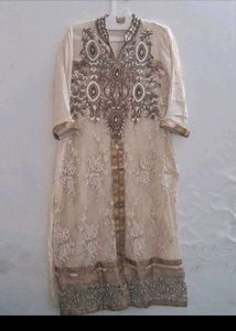 Elegant Cream &amp; Gold Pakistani Suit