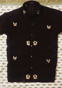 Men's Black Embroidered Short Sleeve Shirt