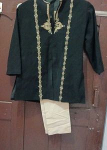 Boys Black Embroidered Kurta Set
