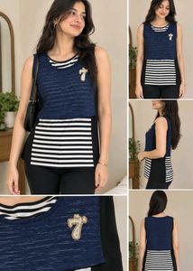 Stylish Blue Striped Top with Overlay