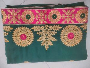 Diwali special Embroidered Teal Green Saree