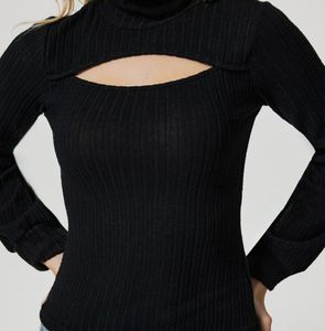 End Of Winter Sale ! Ribbed Cutout Turtleneck Top