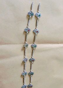 Silver Anklets with Red &amp; Green Stones