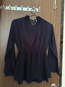 Navy blue Clinched Waist Top