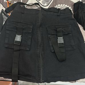 Black Cargo Mini Skirt
