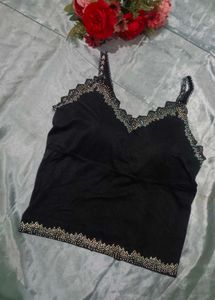 Black Rainbow 🌈 Rhinestone Trim Cami