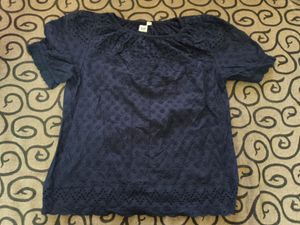 Navy Eyelet Puff Sleeve Top