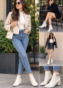 Chic Cream Heeled Ankle Boots