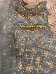 women gota pati work grey lehenga