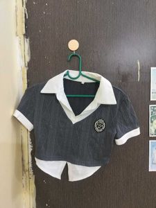 Cropped V-Neck College-Style Top