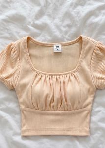 Cute Peach Puff Sleeve Cropped Top