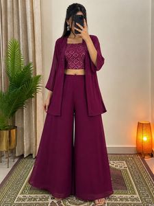 Elegant Purple Sharara Set with Jacket