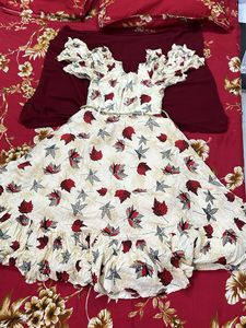 girls daily wear Leaf Print Tiered cotton frock