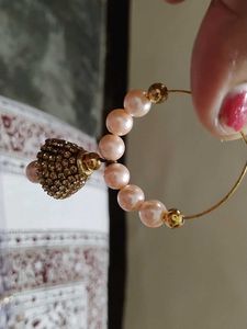 Pearl &amp; Gold Hoop Earrings with Tassels