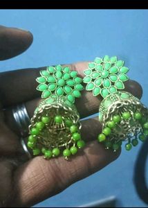 2 Beautiful Green Jhumka Earrings