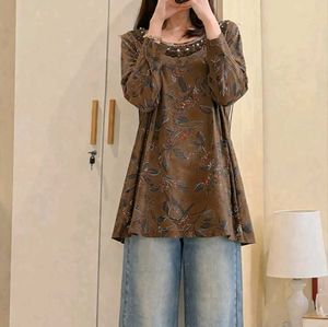 Floral Print Tunic with Pearl Neckline