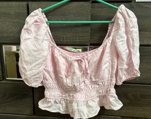 Pink Puff Sleeve Smocked Top