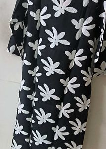 Black Kurta with White Floral Print