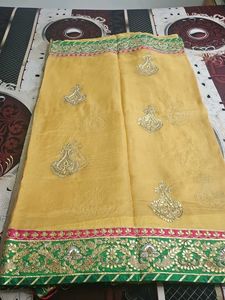 Elegant Yellow Embroidered Saree