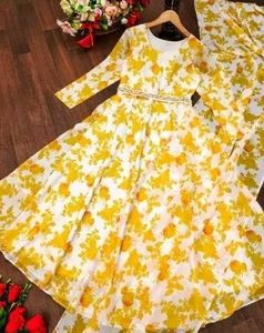 Elegant Yellow Floral Ethnic Gown