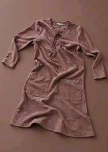 MOCHA BROWN LACE-UP LONG SLEEVE MINI DRESS