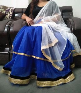 Royal Blue Lehenga Golden Lace With Black Blouse